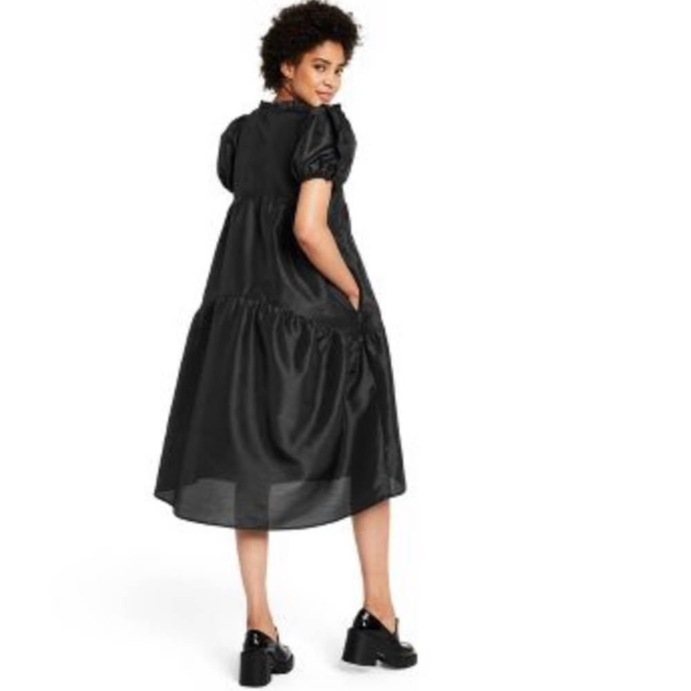 Kika Vargas x Target Dress XXS Black Tiered Ruffle Edge Puff Sleeve Midi NWT - Picture 2 of 2